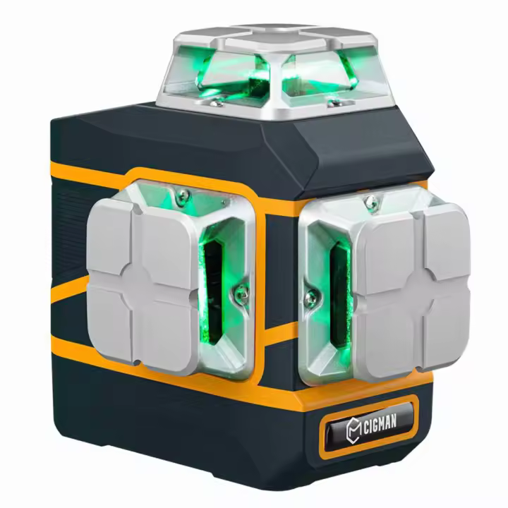 CIGMAN CM-801 Nivel Láser Autonivelante 3x360°, Línea Cruz Verde 3D, IP54, con Baterías Recargables Dobles, Control Remoto y Soporte Magnético en Forma de L, Modo Autonivelante y Manual, Alta Visibilidad - 1