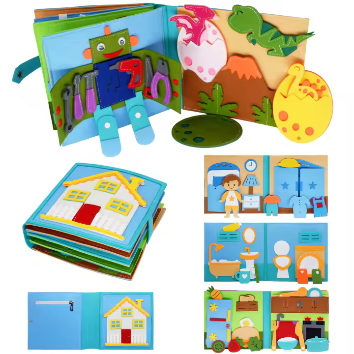 Conjuntos de álbumes de recortes Libro ocupado Montessori DIY para niños pequeños, libro silencioso de fieltro 3D, libro de cuentos de tela, juguetes de hábitos educativos de aprendizaje preescolar, 3 + - 1