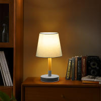 Aigostar – Lámpara de Mesa, Lámpara de Mesita de Noche Pequeña de Madera Moderna, lámpara de Noche con Tulipa de Tela Gris y Base de Metal, Portalámparas E14, Ecológica, Decorativa y Vintage - details 3