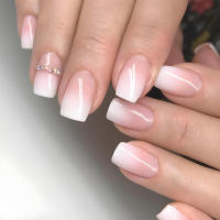 24pcs/set Uñas Postizas Cortas En Gradient Nude Rosa Jalea Brillante Estilo Cuadrado Ballet Frances Reutilizables Press on Falsas Uñas - details 6