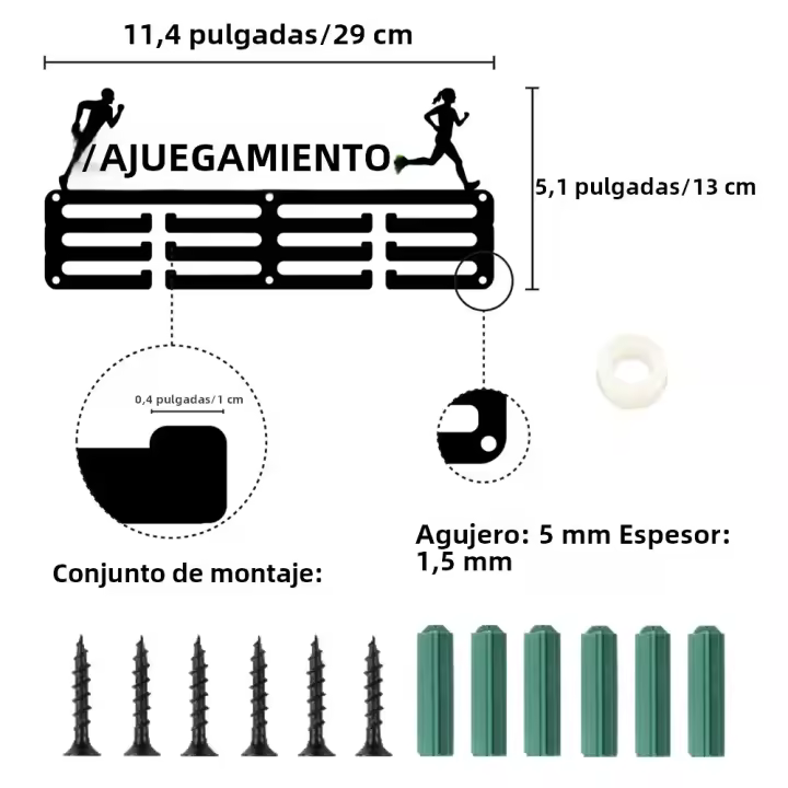 Porta-Medallas De Correr Al Aire Libre Soporte De Metal Para Pared Decoración De Casa Para Premios Deportivos Tamaño Pequeño - 1