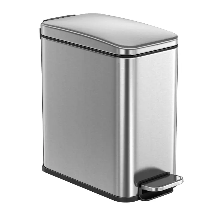 SONGMICS Cubo de Baño, Cubo Basura Pequeño de 10 L con Tapa, Cubo de Inodoro con Pedal, Delgada para Espacios Pequeños, Acero, Cierre Suave, Blanco/Negro/Plata - 1