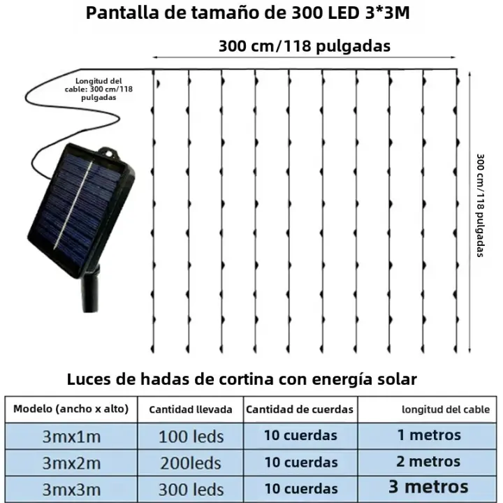 Luz Solar Impermeable 3Mx3M Con 8 Modos De Iluminación Para Decoración De Jardín Patio Puerta De Entrada Fiesta Navidad Boda Exterior - 1