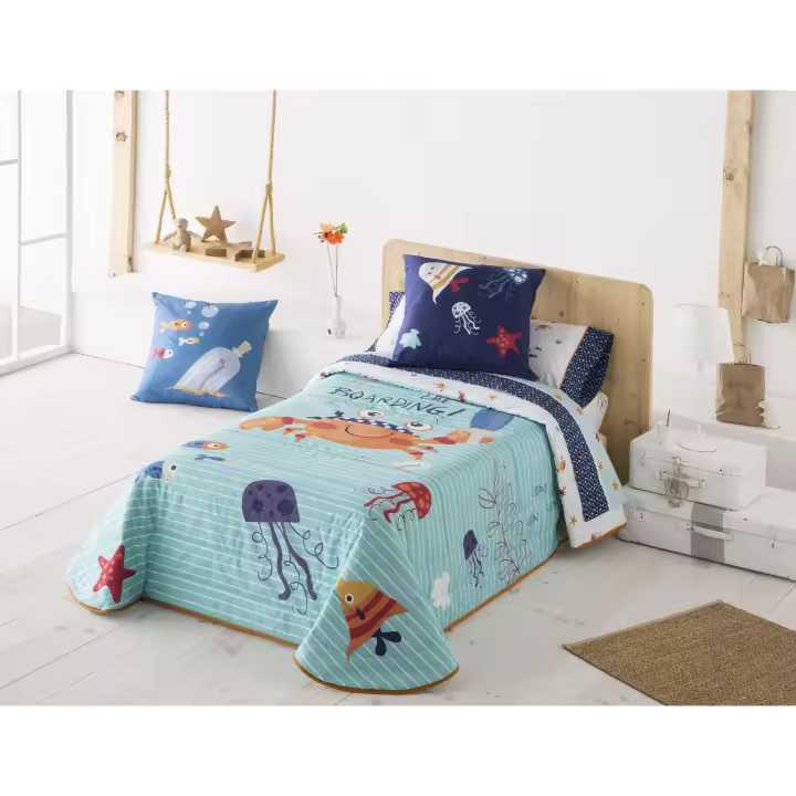 JVR - Colcha Bouti modelo CRABBY - Tejido 100% Algodón Percal 200 hilos - Estampado digital - Fabricado en España - Cama 80/90/105 - 1