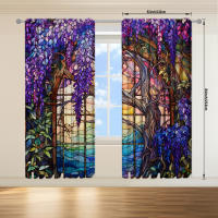 2pcs Cortina De Vidrio Estampada Con Flor De Wisteria Para Decoración Del Hogar - Bolso De Percha Para Dormitorio Oficina Cocina Y Sala De Estar - details 13