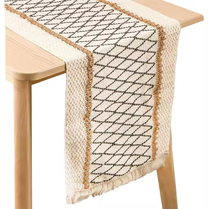 Camino de Mesa de macramé, Camino de Mesa Bohemio beige crema con borlas, chimenea de Mesa de Empalme de arpillera y Algodón Textil Mano, chimenea de Mesa rústico para Bohemio, A - 1