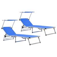 vidaXL Tumbonas plegables con techo 2 uds aluminio y textilene Sillas de Exterior Ideal para jardín, playa, piscina, terraza Tumbona Piscina Tumbonas Playa Tumbonas Jardín Exterior - details 1