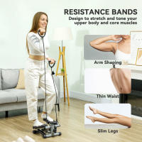 SPORTNOW Mini Stepper para Hacer Ejercicio en Casa Máquina de Escalada Compacta con Bandas de Resistencia Monitor LCD Pedales Antideslizantes Ajustables en Altura para Entrenamiento de Cuerpo Gris - details 3