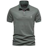 MOV-Camiseta POLO bordada con ciervo de algodón 80% de talla europea de alta calidad para hombre, camiseta básica de manga corta con solapa de color sólido para hombre，Manga corta lavada en color sólido suelto de alta calidad - details 3