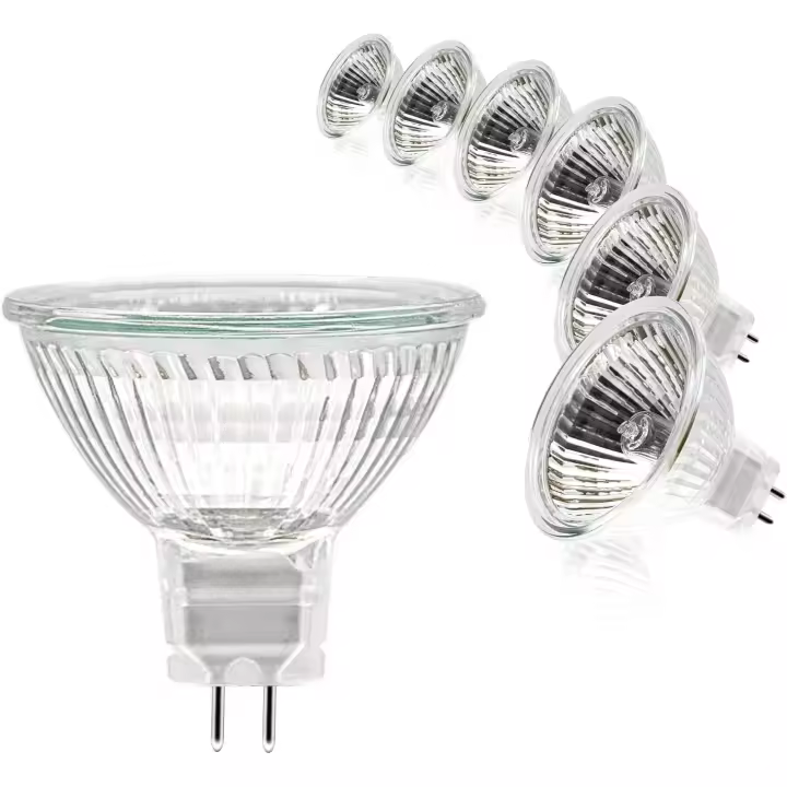 Bombillas halógenas, bombilla MR16, bombilla de 12 V 35 W, bombilla gu5.3, bombilla MR16, bombillas halógenas de 2 clavijas, luz blanca cálida de 2700 K, cubierta de vidrio para luz de techo, paquete de 6 - 1