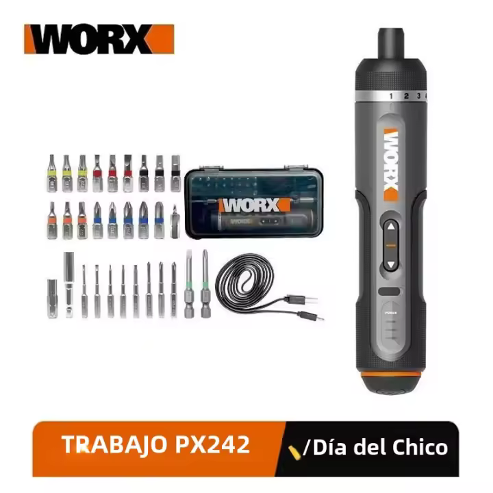 WORX WX242 Mini Destornillador Eléctrico Recargable Con Set De 30 Piezas Herramientas De Perforación Inteligentes Sin Cable Para Tareas Domésticas Y De Jardín - 1