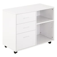 HOMCOM Armario de Oficina con Espacio para Impresora Multifuncional con 3 Cajones Estante Ajustable Ruedas Gran Capacidad de Almacenaje 80x40x65 cm Blanco - details 0