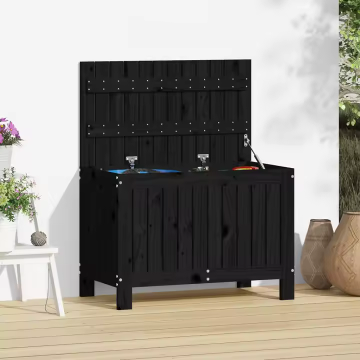 vidaXL Caja de almacenaje jardín madera de pino negro 76x42,5x54 cm - 1