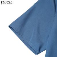 Vestido Midi Elegante De Verano Para Mujer ZANZEA Con Cuello V Y Manga Corta Vestido De Fiesta Trabajo OL Vestido De Seda Pleated - details 13