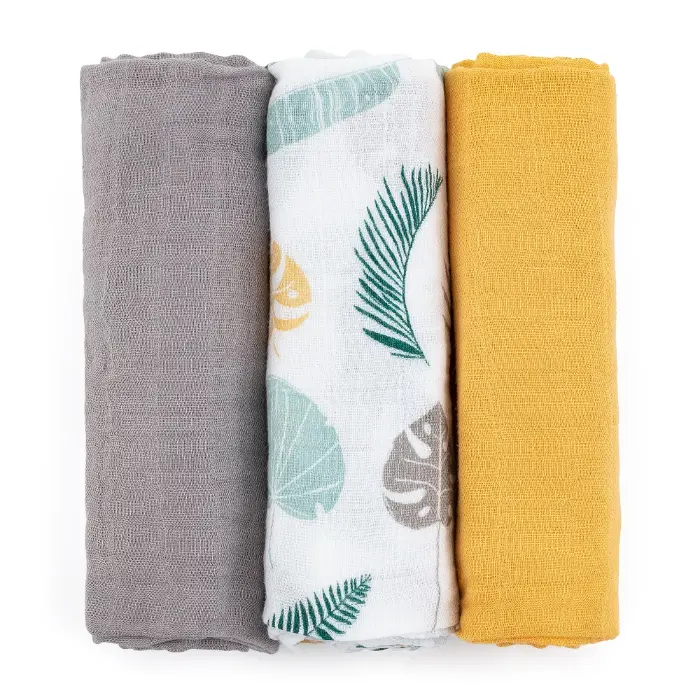 Fraldas de musselina de bambu Petite&Mars MOUSSY Ochre Folhas - 1