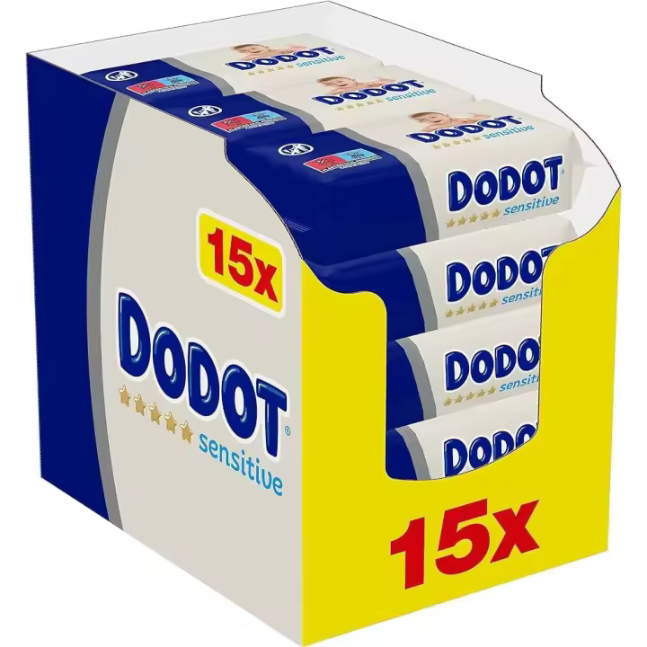 Dodot Toallitas Sensitive para Bebé, Óptima Protección para la Piel de Dodot, 810 Toallitas, 15 Paquete (15x54) - 1