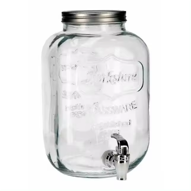 Tarro Dispensador de Bebidas 3.8L/5L/8L con Grifo Hermético y Tapa de Vidrio Cristal Transparente para Agua, Jugos y Cócteles - 1