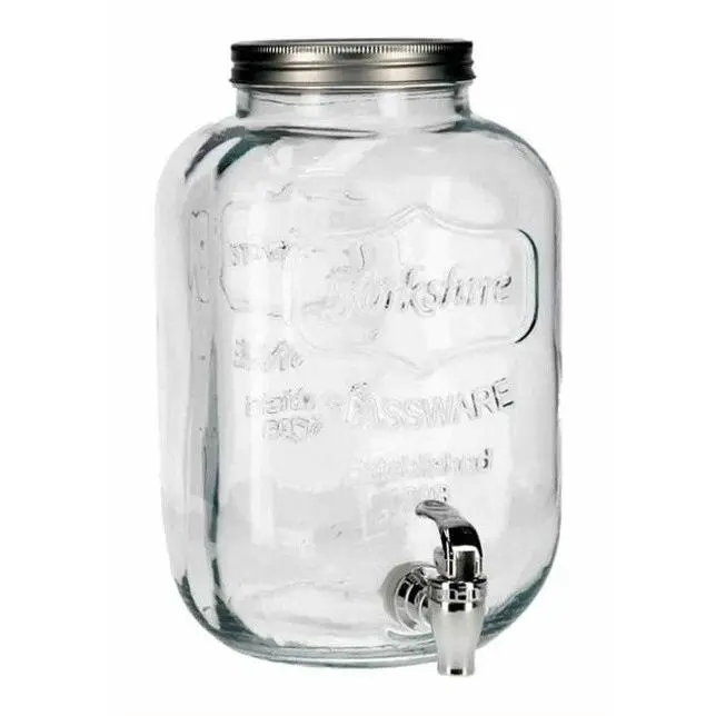Tarro Dispensador de Bebidas 3.8L/5L/8L con Grifo Hermético y Tapa de Vidrio Cristal Transparente para Agua, Jugos y Cócteles - 1