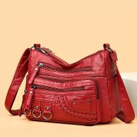 Bolso De Hombro Para Mujer En Cuero PU Vintage Con Varios Bolsillos Bolso De Mano De Alta Calidad Diseño Versátil Rojo Negro - details 3