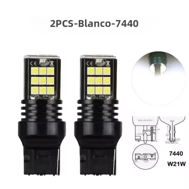 2pcs Lámpara De Freno Y Retroiluminación LED T20 7443 Amarilla 12V Para Coche Universal Adecuada Para 7440 W21W W21/5W Luz Roja - 1
