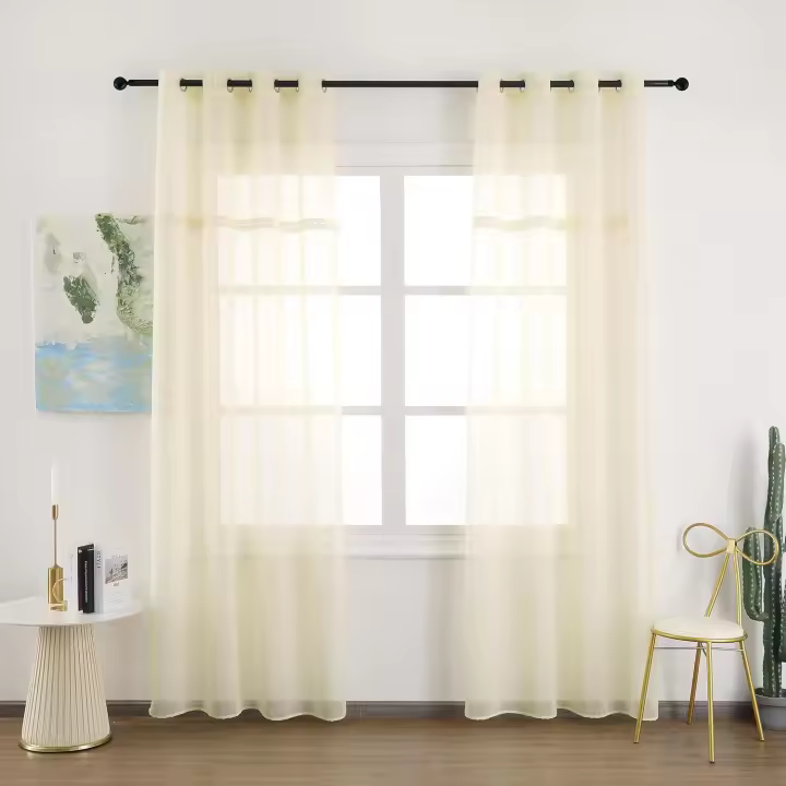 Shoppe house - Cortina Salón Dormitorio Translúcido Liso con una Linea de Encaje - Visillos Transparente 140x260cm para Salón Dormitorio Sala de Estar Amarillo - 1