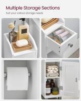 Armario de baño blanco multifuncional con portapapel higiénico, incluye estante ajustable y patas a prueba de agua, ideal para espacios pequeños - details 6