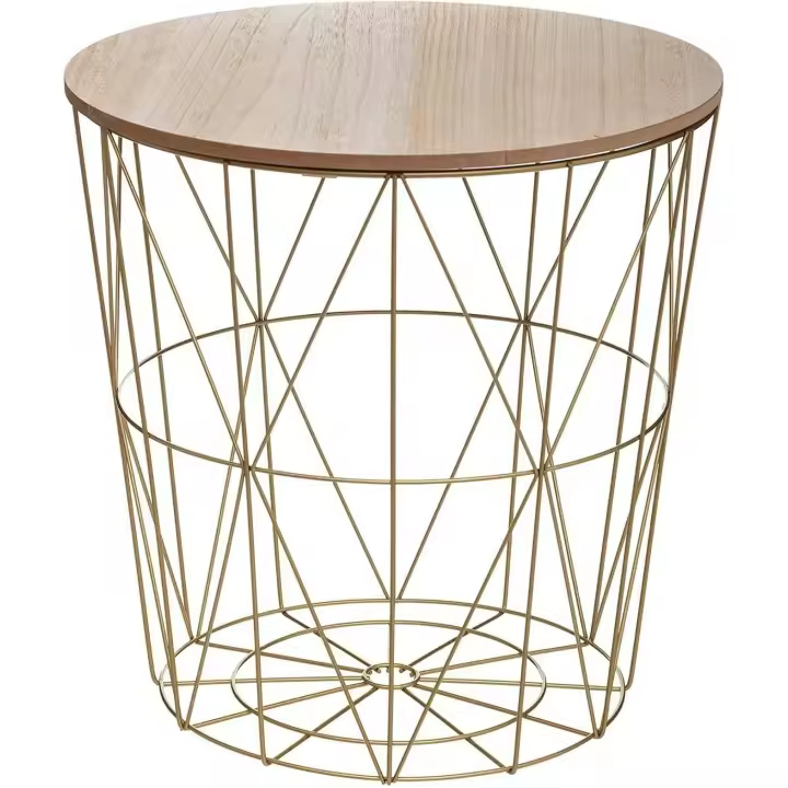 TIENDA EURASIA Mesa Auxiliar Nordica - Mesas Auxiliares de Centro - Estructura Metalica y Tapa de Madera Extraible - Ideal para Combinar en Salones y Dormitorios (D 41 x H 40 cm, Gold) - 1