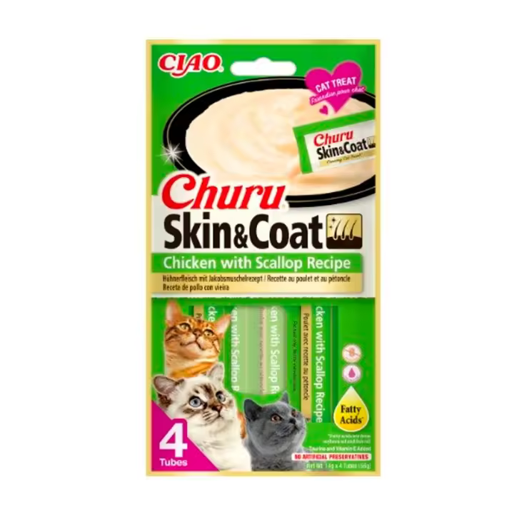 Churu Skin & Coat Pollo y Vieira Snack para Gatos (12x4x15gr) - 1