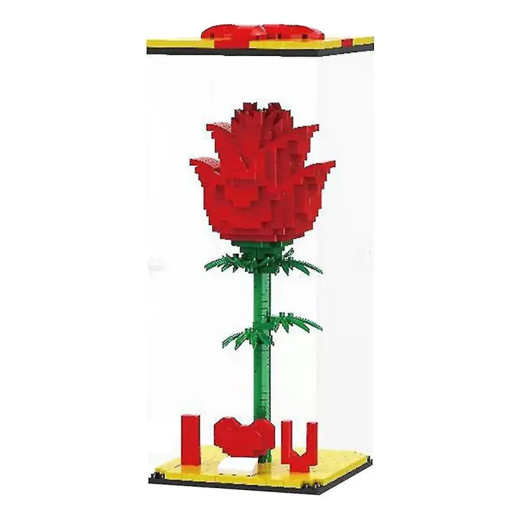 Bloques de construcción con forma de corazón de rosa roja y micropartículas, juguete de bloques de construcción, regalo romántico para un amante - 1