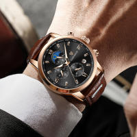 Reloj LIGE Para Hombre Militar Moda Cronógrafo Deportivo Impermeable Con Fase Lunar Cuarzo Cuero Resistente Al Choque Display De Roman Numeral - details 14