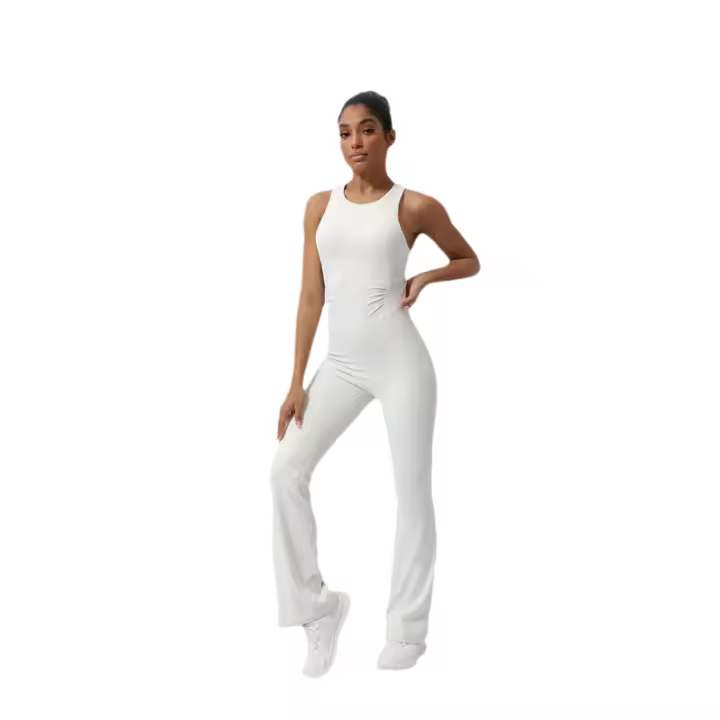 Conjunto De Yoga Para Mujer Con Padded Fitness Jumpsuit Cruzado En Espalda Y Pierna Flared Vestido De Entrenamiento De Correr Conjunto De Yoga De Nylon Talla Verdadera - 1