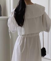 Vestido Largo Casual De Mujer REALEFT Vintage Primavera Verano Con Cuello Marinero Manga Corta Con Cordón Preppy Estilo Suéter Polyester - details 6