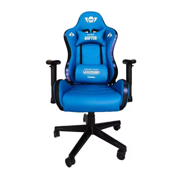 Cromad serie raptor legendary silla gaming - altura regulable con piston de gas clase 2 - reclinable hasta 180º - cojines lumbar y cervical - ruedas de nailon de 60mm - iluminación rgb - color azul - 1