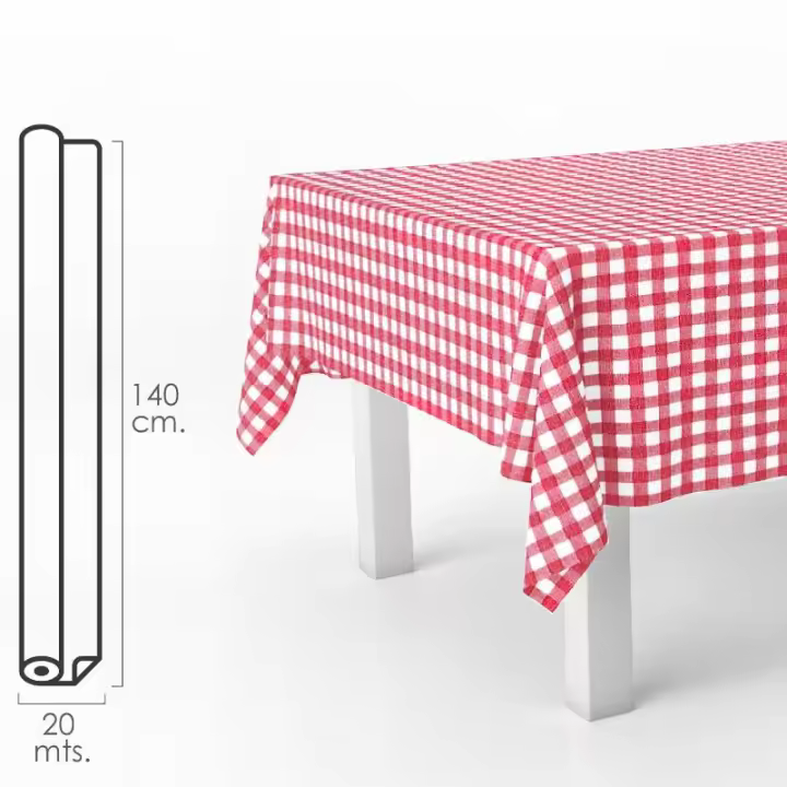 Mantel hule rectangular cuadros rojos. impermeable antimanchas pvc 140 cm. x 20 metros. rollo recortable. interior y exterior - 1