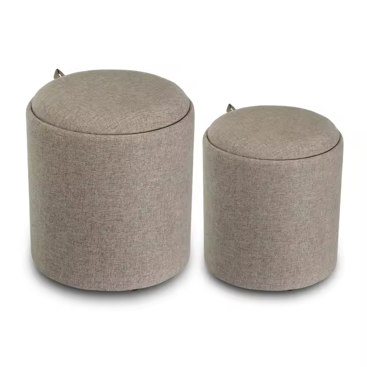 Versa Bangalore Taburete puff redondo Reposapiés para el salón o el dormitorio, Set de 2, con espacio de almacenaje, Medidas (Al x L x An) 44 x 39 x 39 cm, Textil, Color Beige - 1