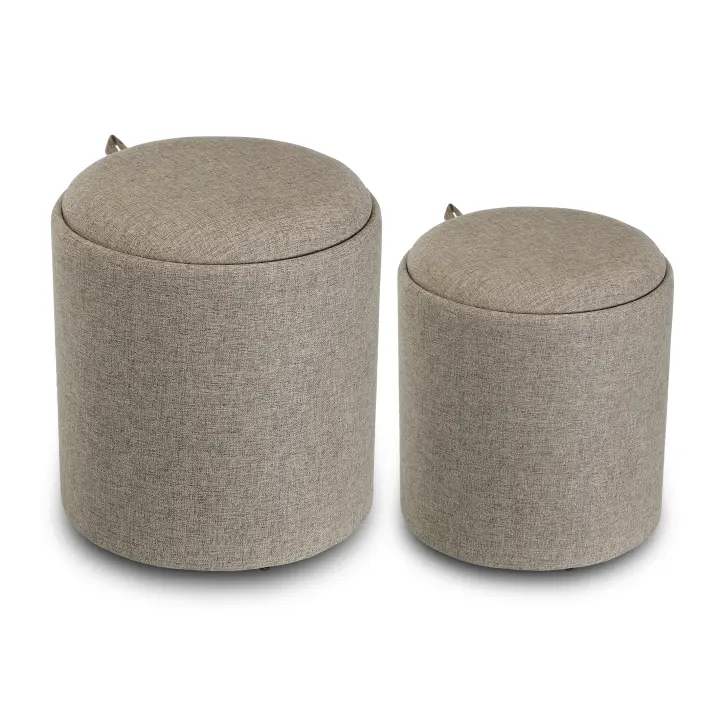 Versa Bangalore Taburete puff redondo Reposapiés para el salón o el dormitorio, Set de 2, con espacio de almacenaje, Medidas (Al x L x An) 44 x 39 x 39 cm, Textil, Color Beige - 1