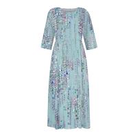 Vestido Bohemio De Verano Para Mujer Estampado Floral Casual Manga Corta Botones Estilo Playa Midi Elegante Robe O-Neck - details 12
