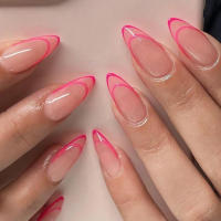 24pcs Uñas Postizas Largas Almendra Blancas Estilo Francés Detalladas Tiras Adhesivas De Uñas Postizas ABS Para Fiesta - details 20
