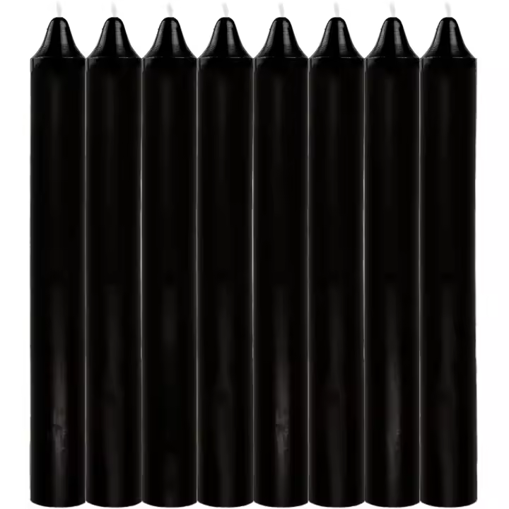 Pack de 8 Velas Cilíndricas Negras de Parafina Pura – 17,5 cm x 2 cm – Mecha de Algodón Natural, Sin Perfume y Sin Humo – Larga Duración, Combustión Limpia y Sin Goteo – Ideales para Decoración, Rituales, Meditación, Eventos y Cenas Elegantes - 1