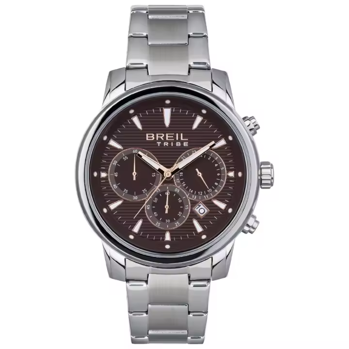 Reloj BREIL MEN'S CALIBER exfera MONOCHROMÁTICA MARRÓN movimiento CRONÓGRAFO CUARZO y PULSERA DE ACERO PLATEADO EW0512 - 1