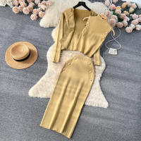 Conjunto De Ropa De Mujer REALEFT Otoño Invierno 3 Piezas Traje De Tejido Knitted Cardigan De Botón Sencillo Y Tops Falda Elegante Para Oficina - details 39