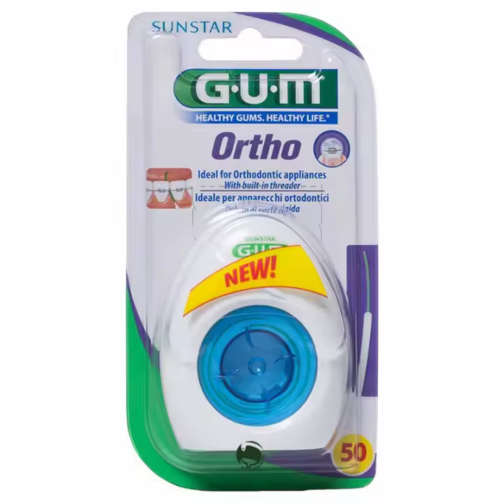 GUM ORTHO FLOSS SIN CERA ORTODONCIAS SEDA DENTAL 50 M. - 1