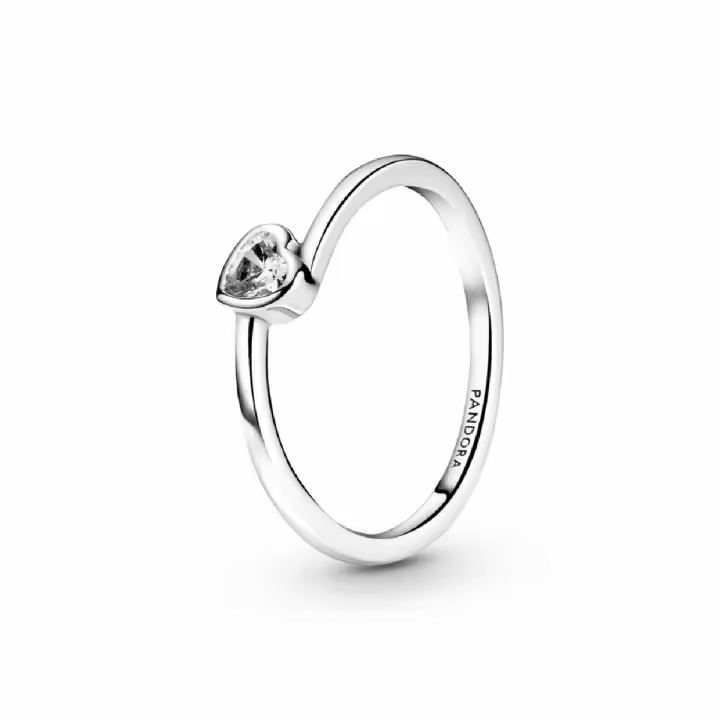 Anillo Pandora Corazón Solitario Transparente Inclinado - 1