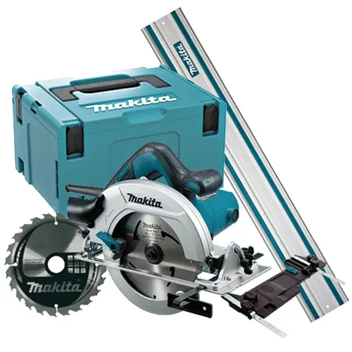 MAKITA - Sierra Circular MAKITA HS7601 190mm 1.200W + 2 Discos Corte Madera + Guía Carril 1,4m 194368-5 Con adaptador 197005-0 + maletín - 1