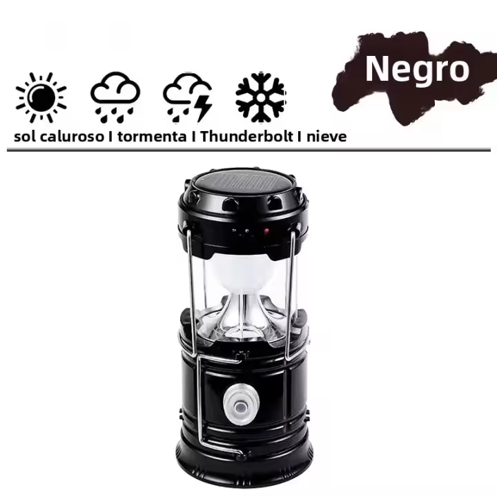 Linterna Portátil Recargable USB Y Solar LED Potente Antigua Para Camping Pesca Al Aire Libre Resistente Al Agua Con Diseño De Extensión - 1