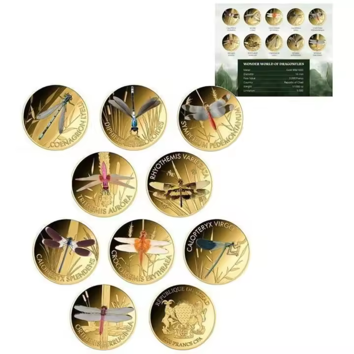 Libélulas Wonder World Set 10 MonedasGold 3000 Francs Chad 2024 - 1