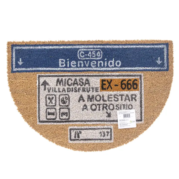 Felpudo de Coco Natural con Base Antideslizante, Absorbente para la entrada de casa, Ideal para Puerta Exterior o Pasillo. Bienvenido cartel autopista. 3 tamaños disponibles - 1