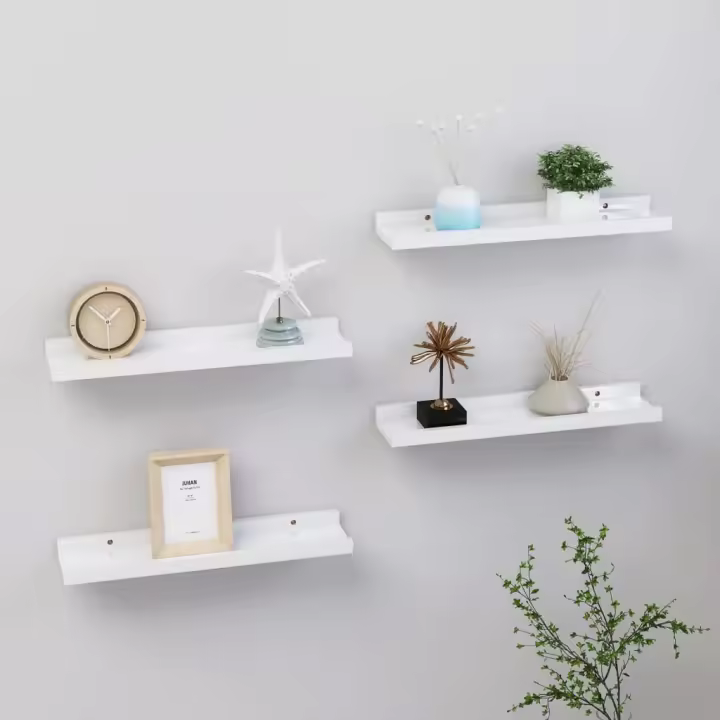 Estantes de pared 4 unidades blanco brillo 40x9x3 cm - 1