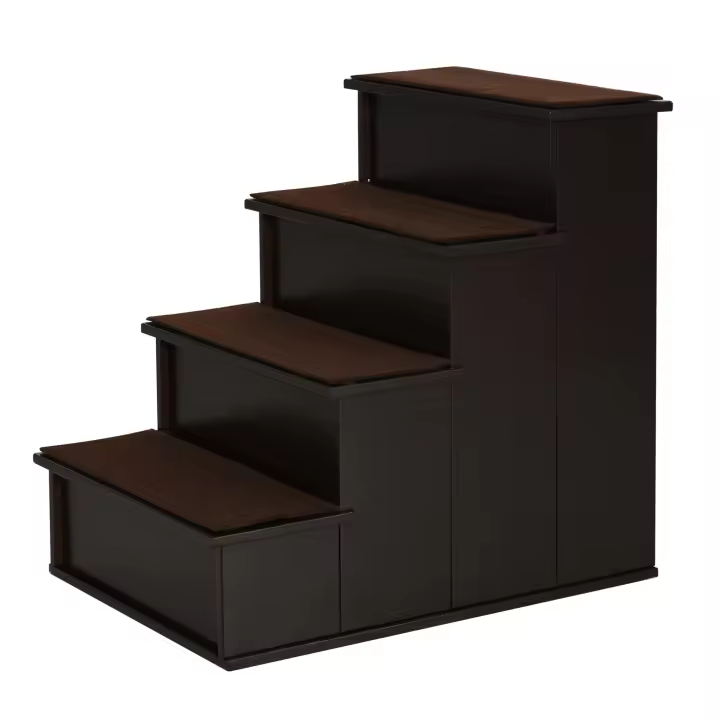 PawHut Escaleras para Mascotas Escaleras para Perros de 4 Peldaños Escaleras para Gatos Ayuda de Entrada con Alfombrilla Antideslizante Escalera para Mascotas para Coche Cama Sofá MDF Marrón Oscuro 40 x 59 x 54,2 cm - 1