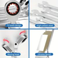 Juego De Llaves De Encaje Ratchet Con Cabeza Flexible 72 Dientes Acabado Brillante Herramienta Manual 10mm Para Reparación Y Mantenimiento - details 2